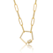 Pave CZ Pentagon Charm Station Necklace In 14K Gold Over Brass