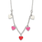 Sterling Silver Polished Pink, Red and White Enamel Heart Children's Necklace