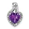 Rhodium Over 14k White Gold Amethyst and Diamond Heart Pendant