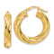 14k Yellow Gold 1" Polished and Textured Twisted Round Hoop Earrings