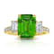 Platinum 4.02 Carat Emerald Cut Green Tsavorite and Diamond Ring