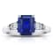 Rectangular Octagonal Blue Sapphire and Diamond Platinum Ring 4.24ctw