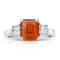Rectangular Octagonal Orange Sapphire and Diamond Platinum Ring 3.84ctw