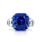 12.61 carat Square Emerald Cut Blue Sapphire and Platinum Diamond Ring