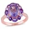 3 3/4 CT TGW Multi-Gemstones Floral Ring in Rose Gold Plated Sterling Silver