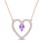 1 1/8 CT TGW Amethyst and White Topaz Open Heart Pendant with Chain in
Rose Plated Sterling Silver
