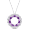 5.38 CTW Amethyst, African Amethyst and White Topaz Open Floral Halo
Sterling Silver Pendant w/Chain