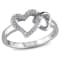 1/10 CT TW Diamond Double Heart Interlocked Ring in Sterling Silver