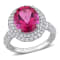 7 1/7 CT TGW Pink Topaz and Created White Sapphire Double Halo Cocktail
Ring in Sterling Silver