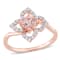 4/5 CTW Morganite and White Topaz Floral Ring in Rose Plated Sterling Silver
