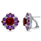 8-7/8ctw Garnet and Amethyst Floral Earrings in Sterling Silver