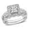 1/5 CT TW Diamond Square Halo Bridal Ring Set in Sterling Silver