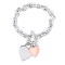 Oval Link Bracelet with Double Heart Charm and Toggle Clasp in 2-tone
Rose and White Sterling Silver