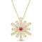 1 1/4 CT TGW Ruby and White Topaz Floral Pendant with Chain in 10K
Yellow Gold