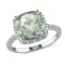 4 CT TGW Green Quartz and 1/10 CT TW Diamond Halo Ring in Sterling Silver