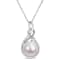11-12MM Freshwater Cultured Pearl & 1/6 CT TGW Created Sapphire
& Diamond Pendant in Sterling Silver