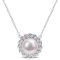 9.5-10MM  Freshwater Cultured Pearl and 1/6 CT TGW Created Sapphire
Pendant in Sterling Silver