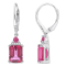 6 1/3 CT TGW Pink Topaz, Ruby and 1/10 CT TW Diamond Earrings in
Sterling Silver