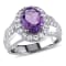 3 3/8 CT TGW Amethyst and Created White Sapphire Halo Ring in Sterling Silver