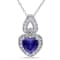 3 1/10 CTW Created Blue and Created White Sapphire Heart Halo Sterling
Silver Pendant w/Chain