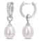 8-8.5 MM Freshwater Cultured Pearl and Diamond Accent Drop Hoop Earrings
in Sterling Silver