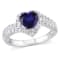 2 3/4 CT TGW Created Blue and Created White Sapphire Heart Halo Double
Row Ring in Sterling Silver