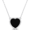 5 CT TGW Black Agate Necklace with Beaded Halo in Sterling Silver