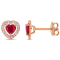 1 CT TGW Ruby and 1/5 CT TW Diamond Heart Stud Earrings in 14K Rose Gold