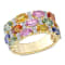 4 1/3 CT TGW Multi-Color Sapphire Triple Row Ring in 14K Yellow Gold