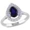 2 1/5 CT TGW Created Blue and White Sapphire Halo Ring in Sterling Silver