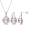 9-9.5MM Pink Freshwater Cultured Pearl & Diamond Earrings &
Pendant Set in Sterling Silver