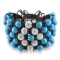 Shambhala Cuff Bracelet on Brown Cotton Cord with Turquoise and White
Cubic Zirconia Beads