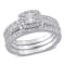 1/2 CT TW Diamond Cushion Shape Double Halo Bridal Set in Sterling Silver