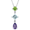 3 1/8 CT TGW Multi-Gemstones Drop Pendant with Chain in Sterling Silver