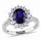 Halo Diamond and 4 CT TGW Created Blue and White Sapphire Ring in
Sterling Silver