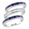 3-Pcs Set of 2 1/4 CT TGW Created Blue and White Sapphire Anniversary
Band in Sterling Silver