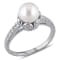 8-8.5MM Freshwater Cultured Pearl Ring with Diamonds in Sterling Silver