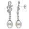 8.5-9 MM Freshwater Cultured Pearl and 1/10 CT TW Diamond Leaf Drop
Earrings in Sterling Silver