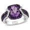 3 1/3 CT TGW Amethyst and 1/10 CT TW Diamond Halo Ring in Sterling
Silver with Black Rhodium