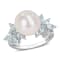 11-12MM Freshwater Cultured Pearl, 1 1/5 CT TGW Aquamarine & Diamond
Ring in Sterling Silver