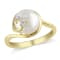 9-9.5MM Freshwater Cultured Pearl Ring with Diamonds in Yellow Plated
Sterling Silver