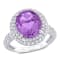 5 1/3 CT TGW Amethyst and White Topaz Double Halo Ring in Sterling Silver