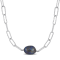 11-12 MM Black Freshwater Cultured Pearl Oval Link Necklace in Sterling Silver