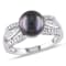 9-9.5MM Black Tahitian Pearl and Diamond Split Shank Ring in Sterling Silver