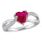 1 5/8 CT TGW Created Ruby and Diamond Accent Heart Ring in Sterling Silver