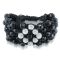 Shambhala Cuff Bracelet on Black Silk Cord with Black and White Cubic
Zirconia and Crystal Beads