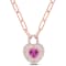 1 3/4 CT TGW Created Pink and White Sapphire Double Halo Necklace in
Rose Plated Sterling Silver