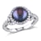 8.5-9MM Black Freshwater Cultured Pearl and Cubic Ring in Sterling Silver