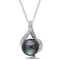 9-9.5MM Black Tahitian Cultured Pearl and Diamond Pendant with Chain in
Sterling Silver