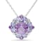 3 CT TGW Amethyst and Tanzanite Quatrefoil Floral Pendant with Chain in
Sterling Silver
